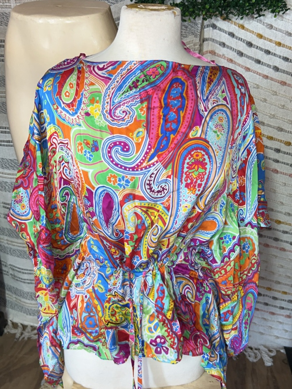 Ralph Lauren Bright Multicolor Paisley Drawstring Top